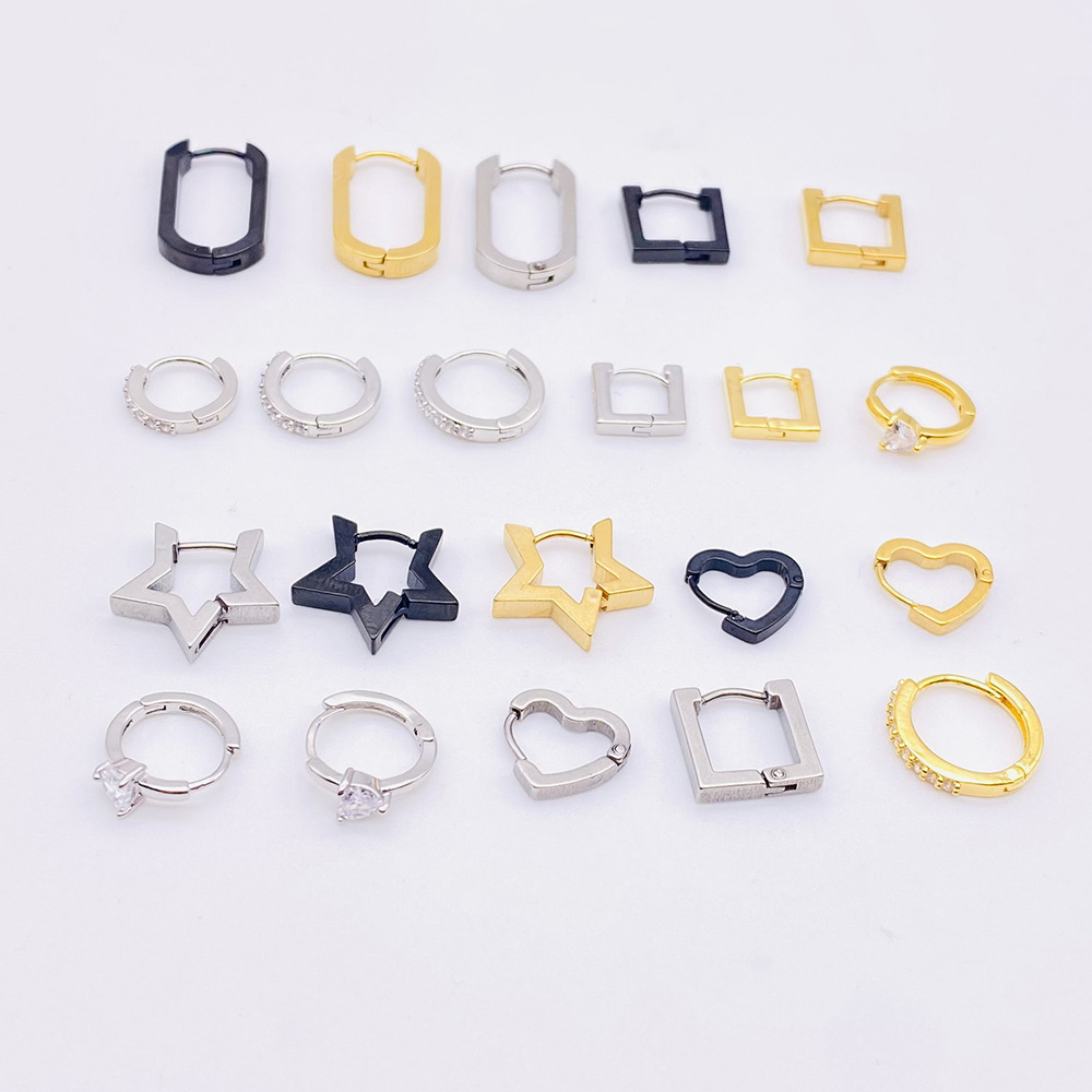 1 Pair Simple Style Star Stainless Steel Plating Hoop Earrings display picture 3