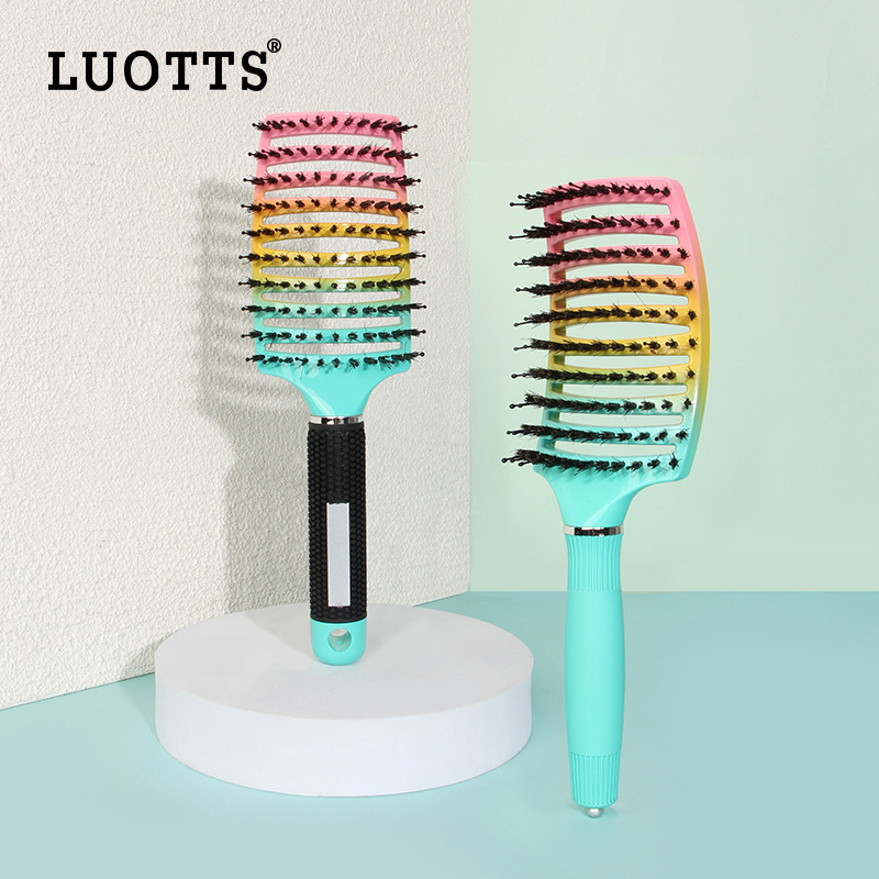 Amazon Arco Iris gradiente de color de cerdas grande curvado peine esponjoso espalda forma peine costilla peine pelo peine de plástico