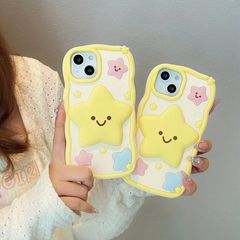 3D Yellow Pentagonal Star Smile iPhone 15 Apple 12 Compatible 14/13 Pro Max Phone Case Shockproof 11