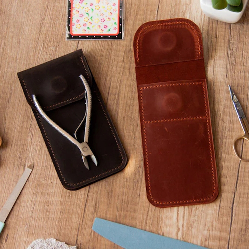 家用工具包复古翻盖指甲钳收纳包皮质钳套五金工具箱包裁剪剪刀套