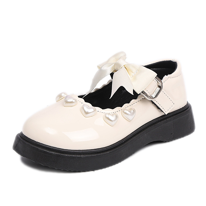 Zapatos de princesa de arco de niña espectáculo de zapatos de cuero negro de primavera y otoño de 2025 chicas amor Mary zapatos de moda rara