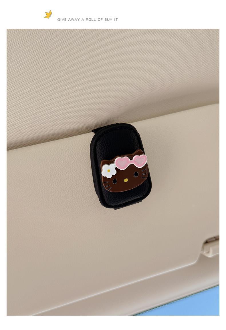 Cute Kt Cat Car Glasses Holder, Car Sun Visor Multifunctional Sunglasses Holder, Sunglasses Card and Receipt Holder