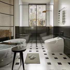 法式轻奢复古卫生间瓷砖黑白长条格子砖300x600浴室厕所墙砖地砖