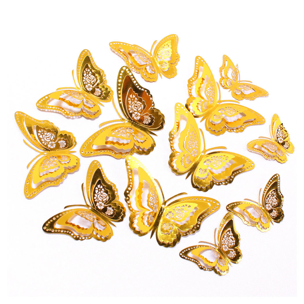 Fábrica al por mayor 12 pegatinas de pared de mariposas huecas hogar festivo decoración navideña decoración mariposa tridimensional 3D
