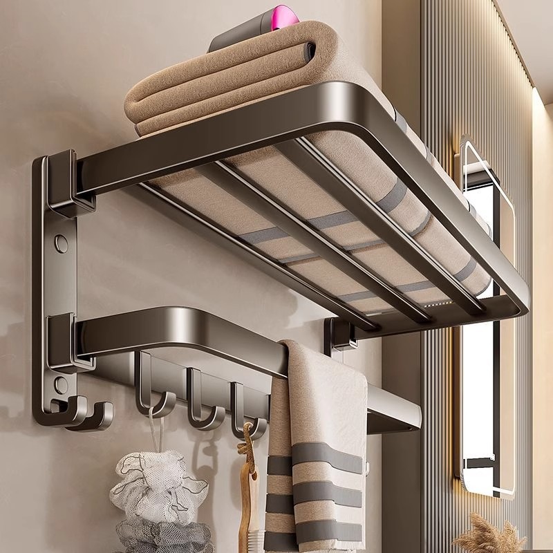Space Aluminum Towel Rack Bathroom Punch-Free Towel Rack Bathroom Towel Rack Bathroom Integrated Wall Hanging Rack