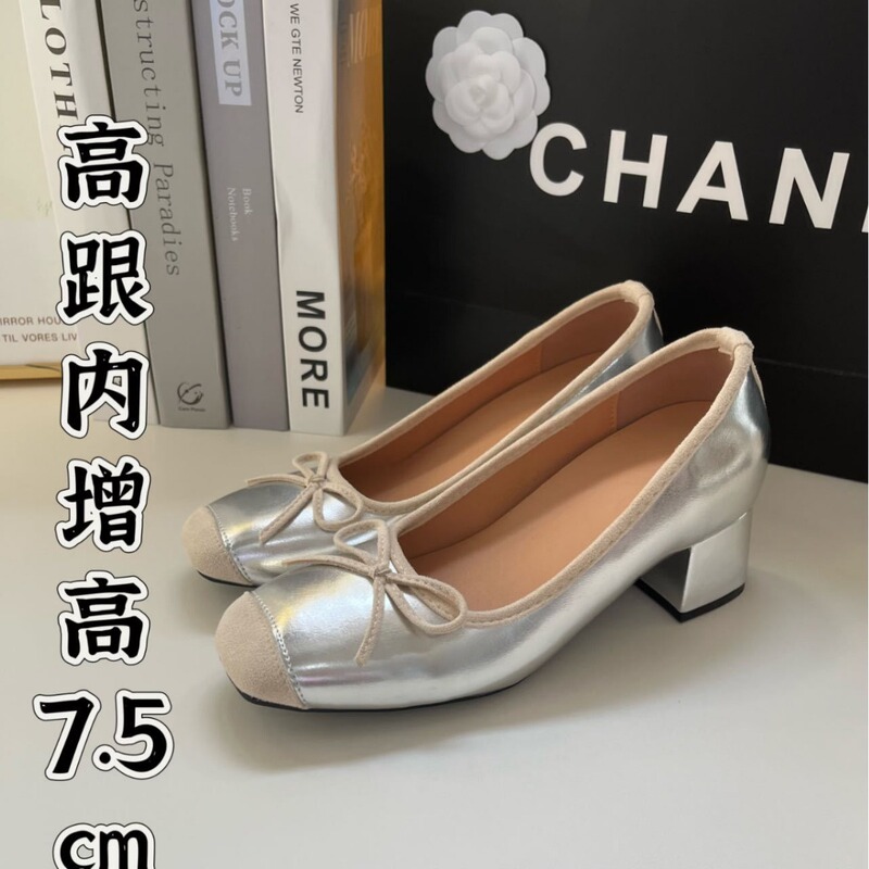 Mary Jane Women's Shoes Summer New Soft Sole Not Tired Foot Thick Heeled Inner Height Thick Sole Shallow Mouth silver Small Leather Shoes