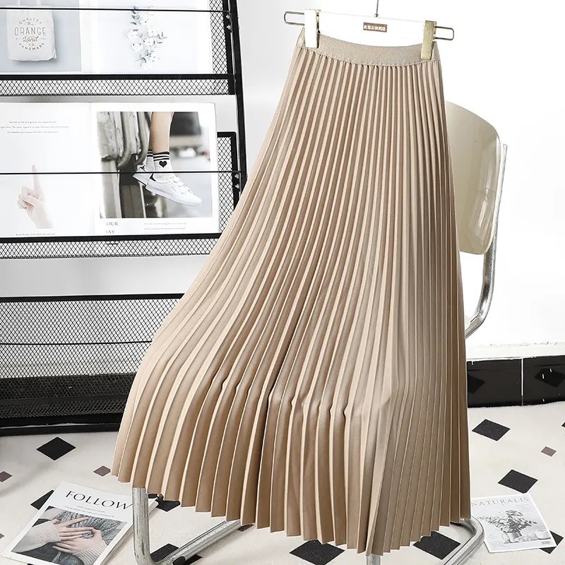 High-End Pleated Skirt with Draped 2025 Spring & Fall New Style Versatile Slimming Look Large Hem Pleated Mid-Length A-Line Skirt