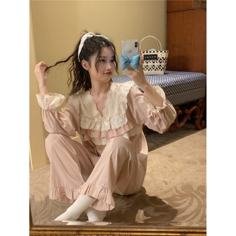 Corea del Sur ins Otoño de las mujeres de estilo coreano dulce poco suave lindo estilo princesa encaje ropa de abrigo para el hogar para las mujeres