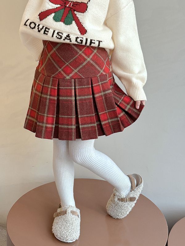 Niñas falda de busto otoño y invierno nuevo bebé extranjero falda de Navidad ropa de invierno infantil más falda a cuadros