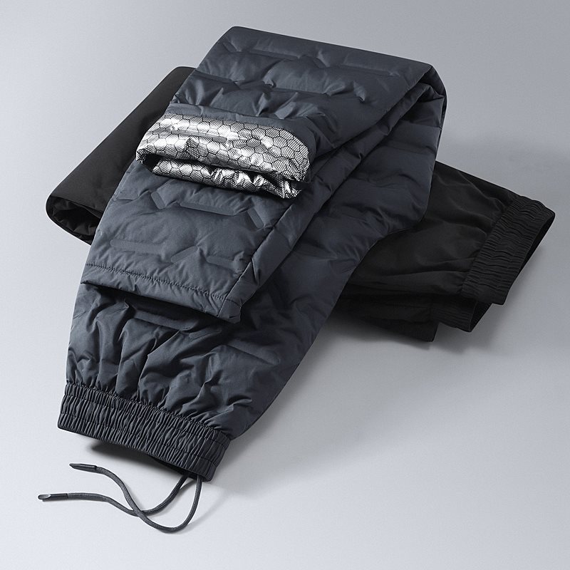 L-8XL New Winter Style 50% Fleece Plus Size Graphene Men's Down Pants with Zipper Front Casual Design
