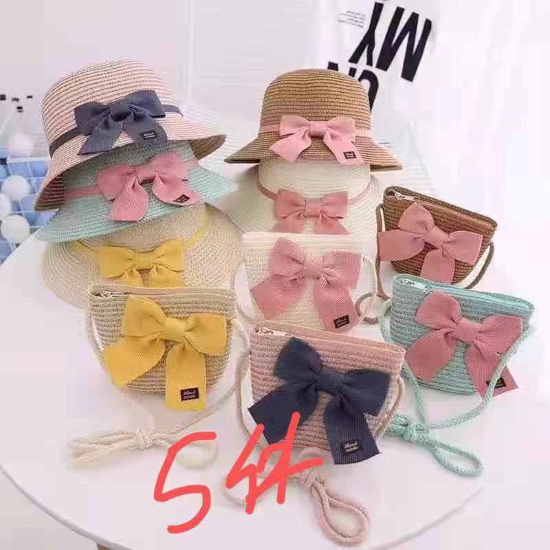 2023 Nueva princesa de encaje para niños verano niñas sombrero de playa a prueba de sol playa traje de protección solar bolsa sombrero de paja