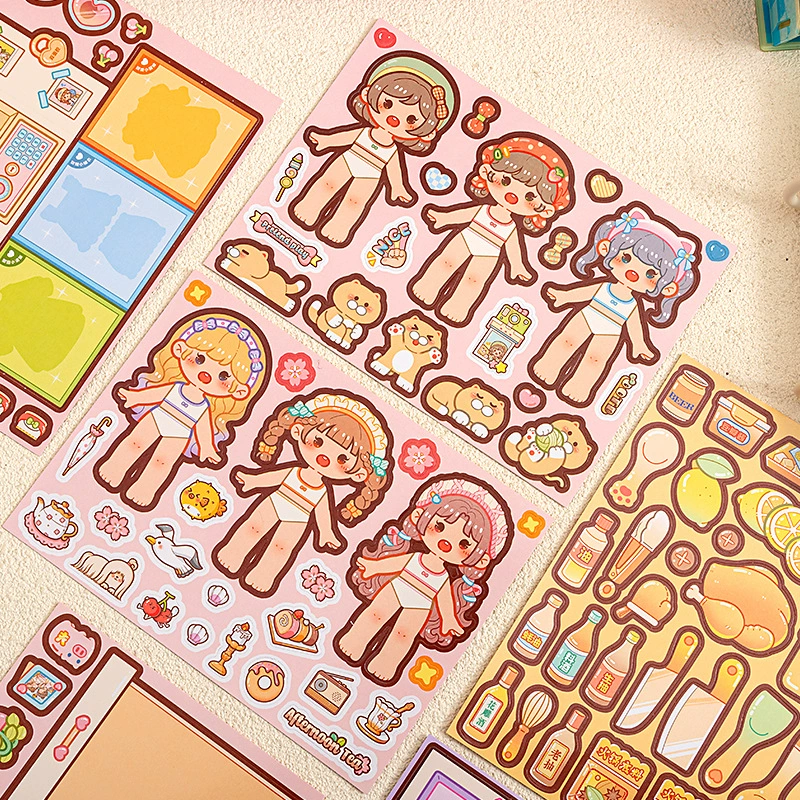 Pegatina de mochi chino Sticker, caja regalo tridimensional para niños, juego completo, no requiere cortar, 3D