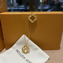 18k金碎冰冰四叶框 au750彩金镂空轻奢高级感叠戴项链送女友 批发