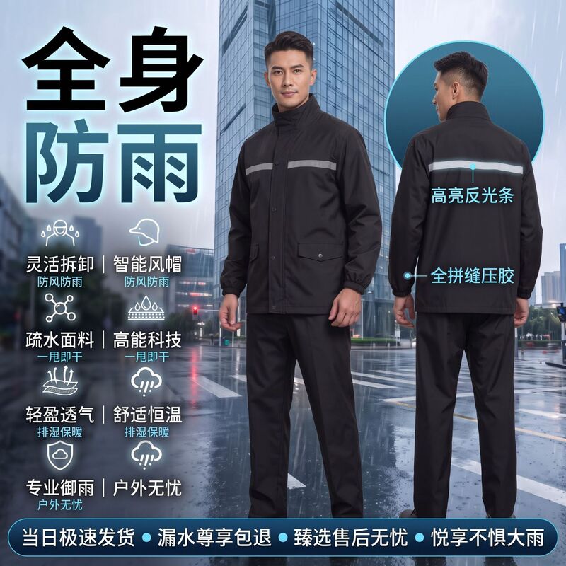 Cross-border raincoat and rain pants set, separate workwear, raincoat for construction sites, labor protection, outdoor cycling, and heavy rain protection, wholesale Cross-border raincoat and rain pants set, separate workwear, raincoat for construction sites, labor protection, outdoor cycling, and heavy rain protection, wholesale