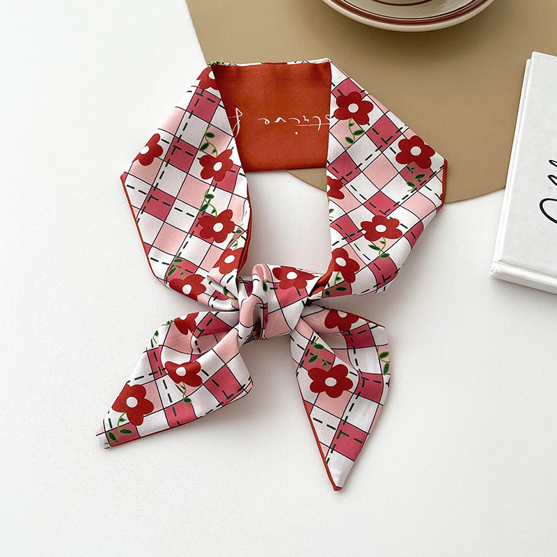 Atmósfera serie roja larga pequeña bufanda de seda para mujer bolsa de corbata de pelo pequeña flor decorativa bufanda cinta de pelo banda regalo