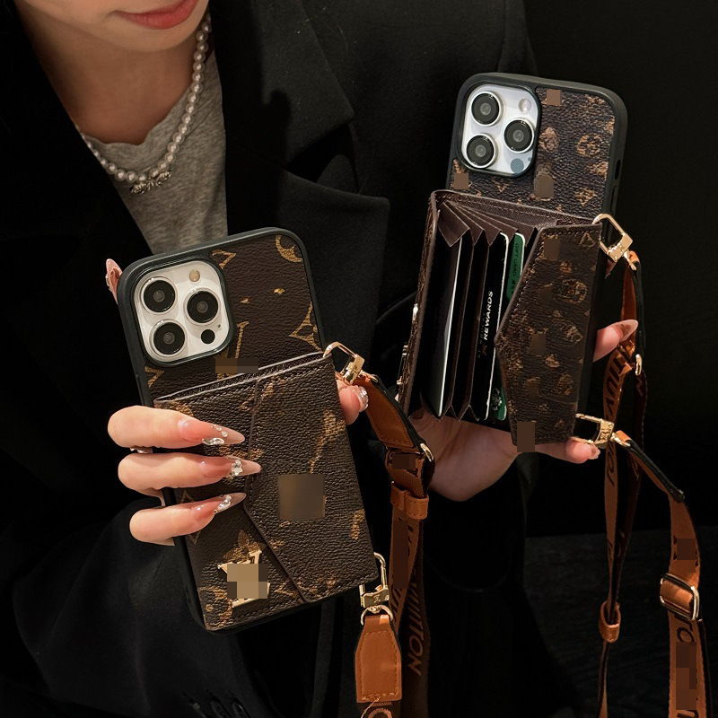 Suitable for Iphone17 16 12 13 Promax Mobile Phone Case 14 15Pro Trendy Brand Card Holder Diagonal Cross-Border