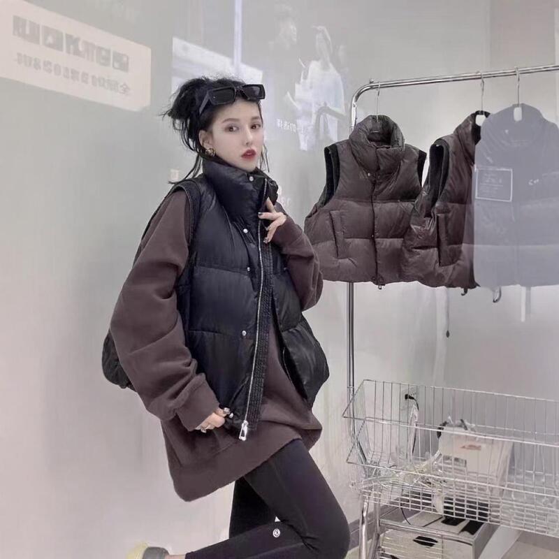 European Stand-Up Collar Denim Splicing Fake Two-Piece Short down Cotton Vest for Women 2024 Winter New Loose Vest European Stand-Up Collar Denim Splicing Fake Two-Piece Short down Cotton Vest for Women 2024 Winter New Loose Vest