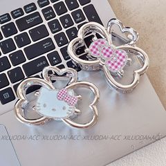 キラキラKT!ガールAB面猫クリップ、高級シルバーリボンシャーククリップ、後頭部ヘアクリップ