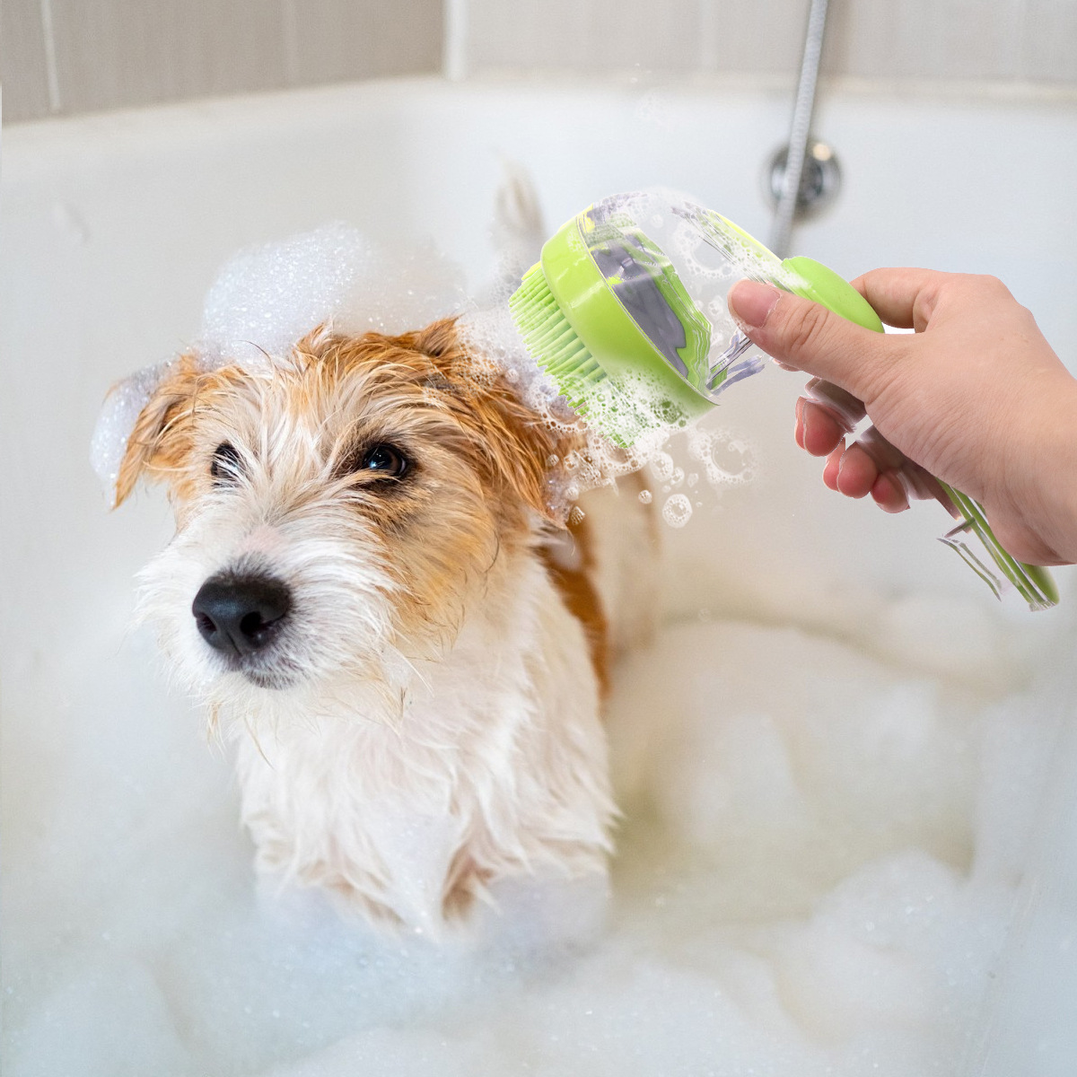 Cepillo de baño de mascotas transfronterizas más gel de baño para perros cepillo de masaje de silicona cepillo de mango largo limpio para artículos diarios