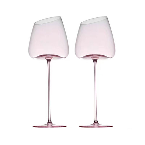 Nordic ins pink crystal glass red wine glass with slanted mouth and transparent goblet, light luxury and high-value wine glass