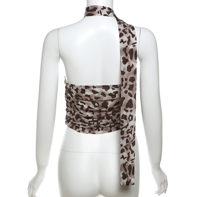 112g Weight Polyester Fabric Type Short Top Length Bandeau Tops Type Holiday Occasion Strapless Neckline Slim Fit Type Leopard Pattern Summer Season Women's Gender Backless Design Sexy, Streetwear Style Wholesale Women's Sexy Streetwear Leopard Backless Tank Tops 14