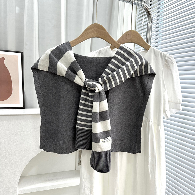 Primavera y otoño tejido a rayas cruzadas pequeñas sopales de cuello decoración delgada hombro de collar falso cardigan nudo