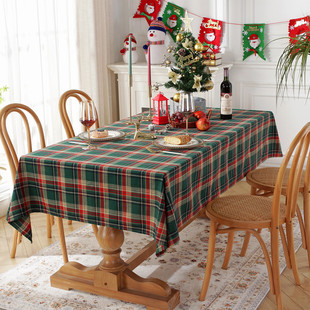 Amazon American Yarn-dyed Polyester Cotton Holiday Christmas Decorative Tablecloth Red and Green Plaid Tea Table Tablecloth Tablecloth