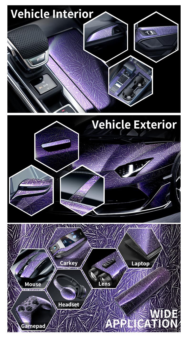 Cross-Border New Product Pet Forged Ice Crack Carbon Fiber Central Control Interior Red Blue Rearview Mirror Full Body Film