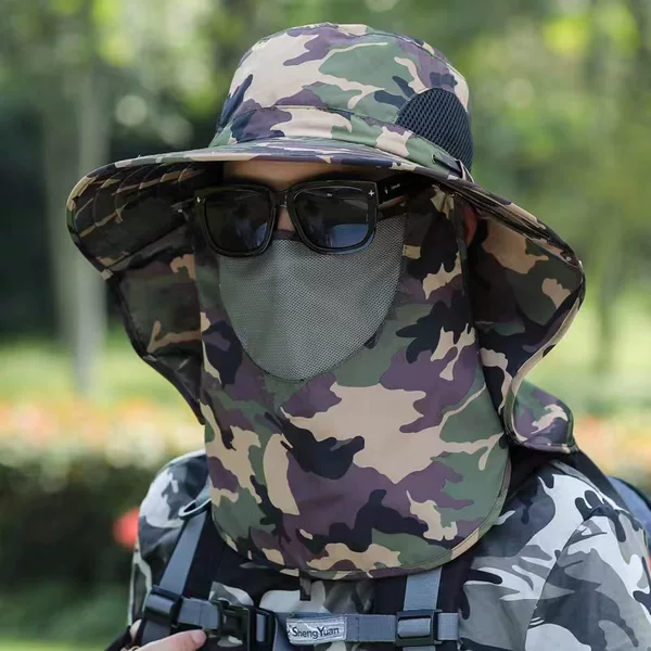 Sun Protection Face-Covering Fishing Hat Men's Camouflage Shawl Sun Hat Outdoor Breathable Travel Mountaineering Detachable Fisherman Hat