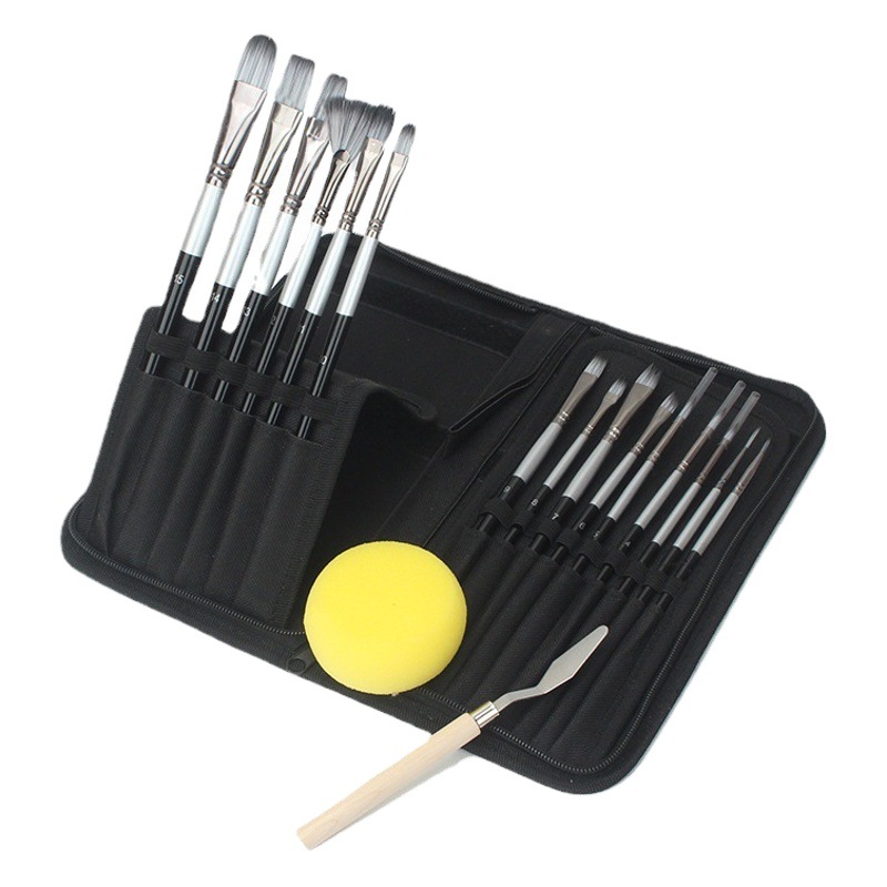 Fábrica personalizada aceite cepillo traje al por mayor 15 nylon negro cepillo bolsa cepillo con raspador esponja traje completo