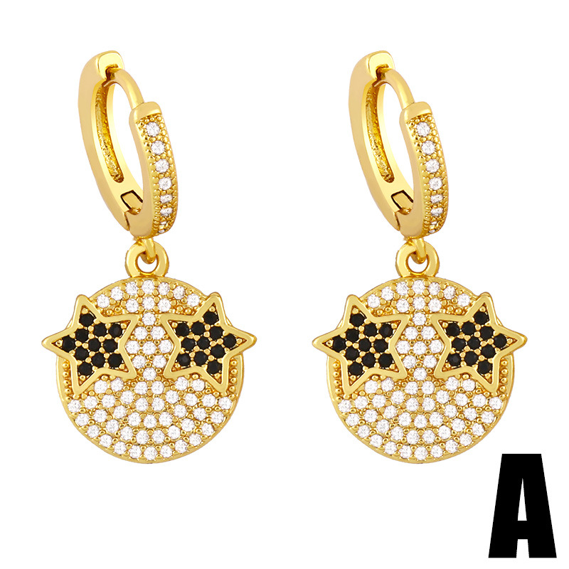 Pendientes De Cara Sonriente De Ojos De Estrella De Diamantes Llenos De Moda display picture 2