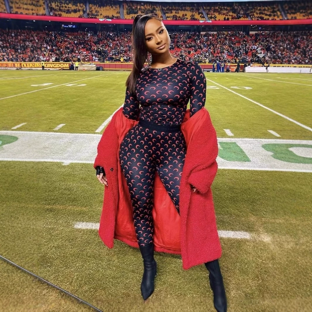 Европейский и американский взрывной трансграничный модный тренд лунный принт дизайн эластичная тонкая сексуальная нижняя рубашка брючный набор