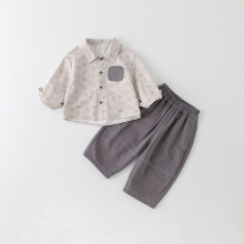 男童套装秋季新款婴幼儿卡通印花长袖上衣男宝衬衫裤子两件套 a类