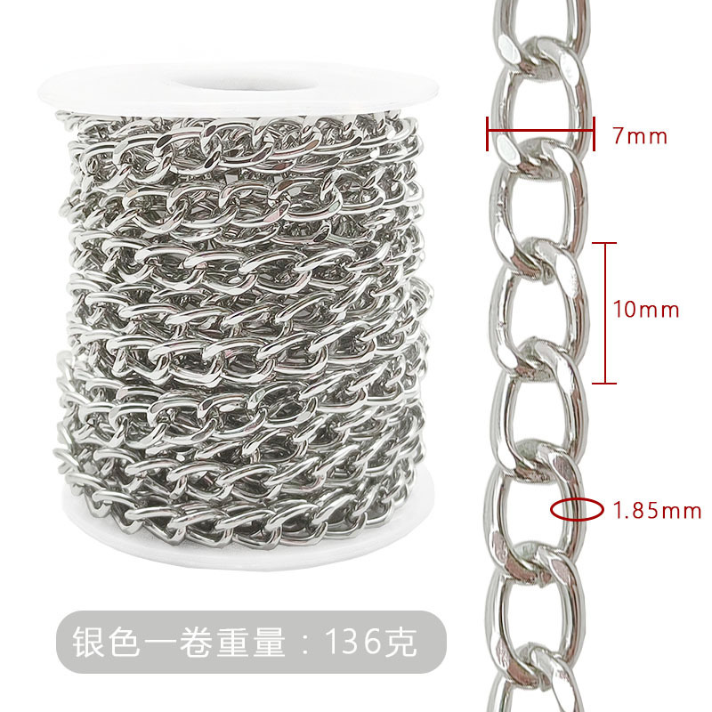 Collar artesanal transfronterizo cadena de aluminio semiacabada de 5 metros con accesorios de joyería de bricolaje en rollo Cadena metálica decorativa de equipaje