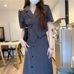 胖mm时尚气质显瘦套装女大码夏季设计感西装上衣高腰半身裙两件套