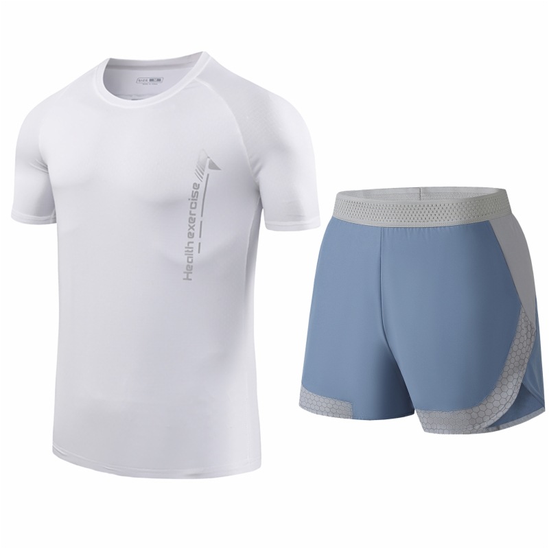 Traje deportivo de seda de hielo para hombres secado rápido transpirable verano delgado para correr manga corta para hombres suelta moda de tamaño grande