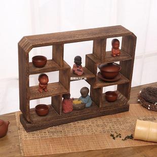 Miniature Chinese-Style Solid Wood Display Rack for Tabletop Ornaments, Purple Clay Teapot Display Stand, Multi-Treasure Cabinet Tea Set Rack by Hongzhi