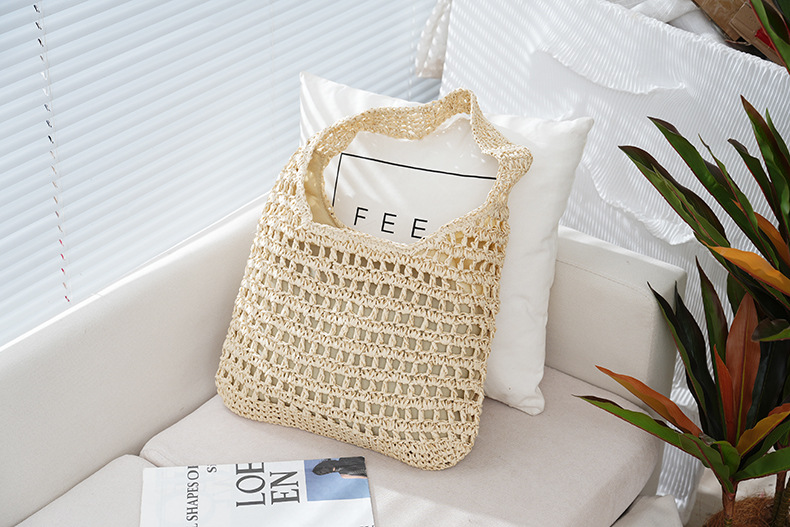 Women's Medium Straw Solid Color Vacation Beach Weave Square Zipper Straw Bag display picture 2