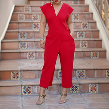 C3155 速卖通独立站欧美跨境女装休闲修身深V性感无袖女士连体裤