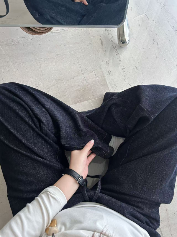 【梨形克星】秋季深蓝色牛仔裤阔腿百搭显瘦垂感舒适高腰休闲裤|undefined