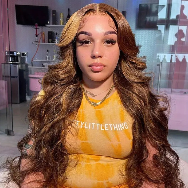 Synthetische Body Wave Front Lace Perücke Langes Gewelltes Haar_voghion.com