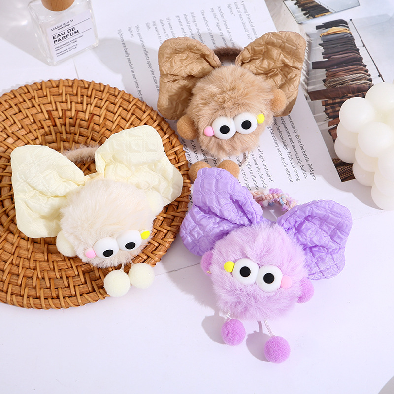 Cuerdas de pelo de bolas chicas cuerdas de pelo lindas bolas de peluche tiras de goma no dañan el cabello otoño invierno 2024 nuevo anillo de pelo