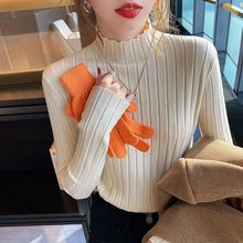 秋冬木耳边半高领内搭毛衣女套头短款修身针织打底衫秋冬穿搭推荐