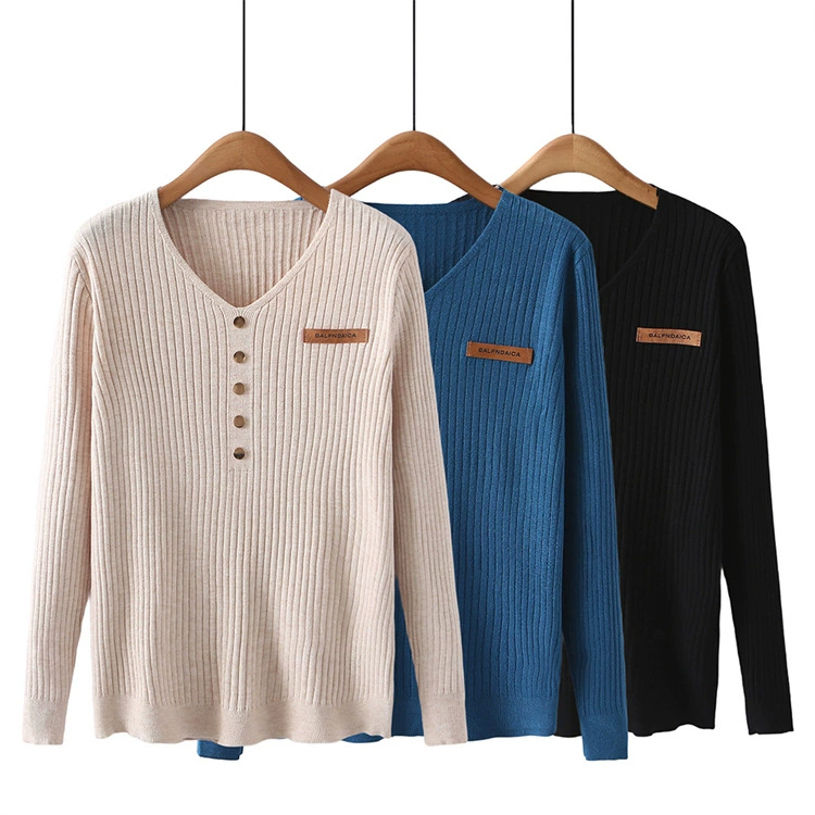 2024 Весна Новый свитер больших размеров с длинными рукавами, Модная приталенная рубашка с V-образным вырезом и надписью для девочек 1015