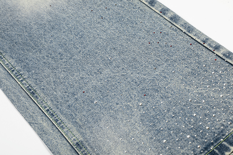 Retro Washed Rhinestone Straight Leg Jeans Loose Fit Casual Versatile Men Women High-End Design Summer Style_viptrois.com