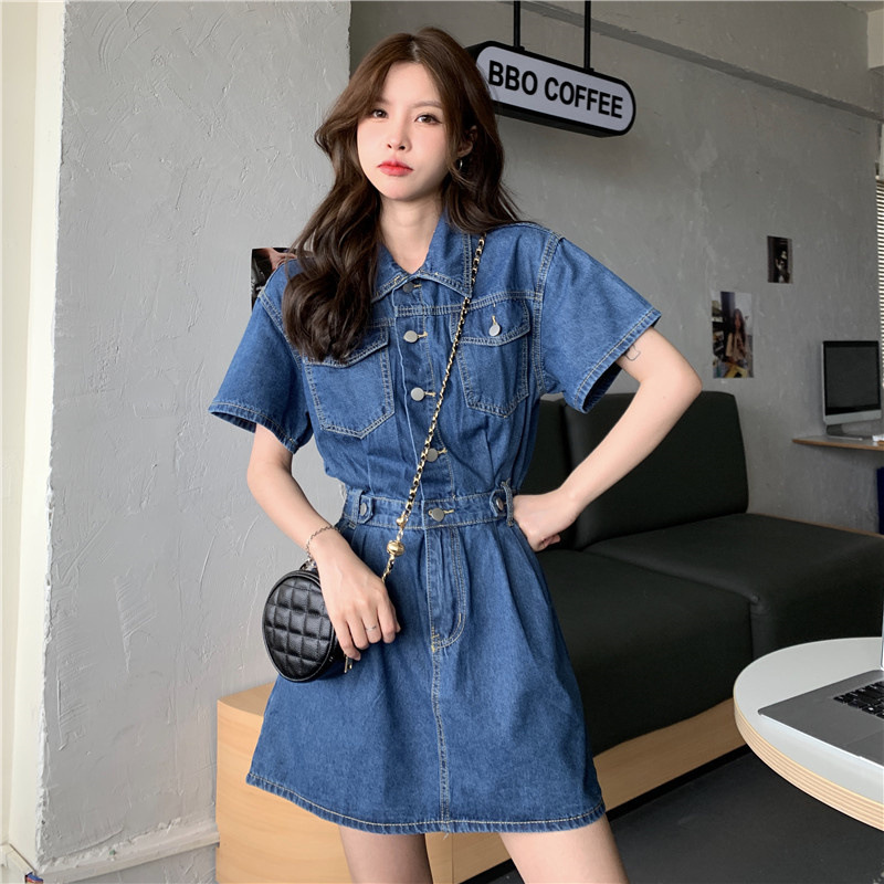 Summer Women A-Line Blue Denim Dress High Waist Slim Short Sleeve Jeans Dress | eBay Summer Women A-Line Blue Denim Dress High Waist Slim Short Sleeve Jeans Dress | eBay