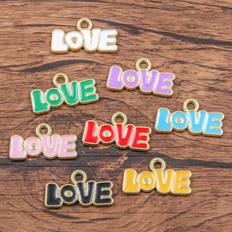 8 Colors 11X20Mm DIY Alloy Jewelry Kc Gold Enamel Drip Charm Letter Love Pendant Valentine's Day Ornament