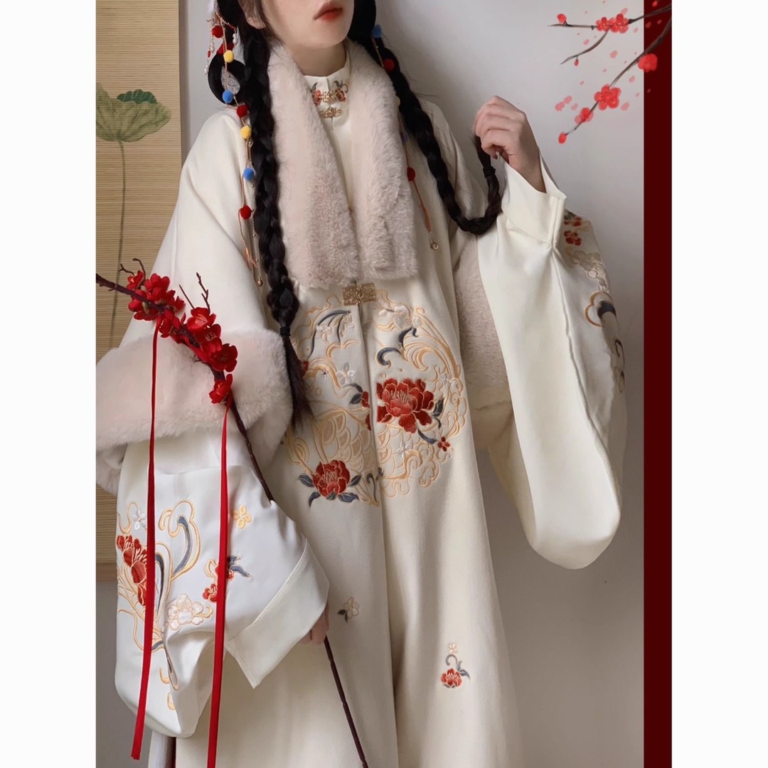 Best Friend Adult Hanfu with Fish Every Year Winter Red New Year Hanfu Women's Han Element Fur Coat and Mamian Skirt Set