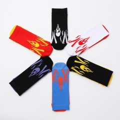 Sports House運動之家中筒火焰圖案毛巾底時尚運動潮流跑步襪子男