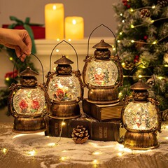 クロスボーダー漫画クリスマスオルゴール馬ランタン注水雪クリスマスオルゴールレトロナイトライトクリスマスギフト